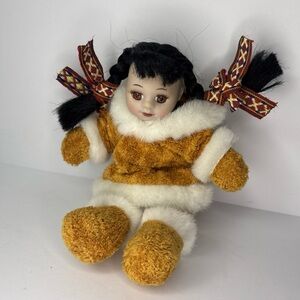 Adorable Eskimo Girl Doll Alaska Native Doll Plush Faux Fur 8” Anchorage